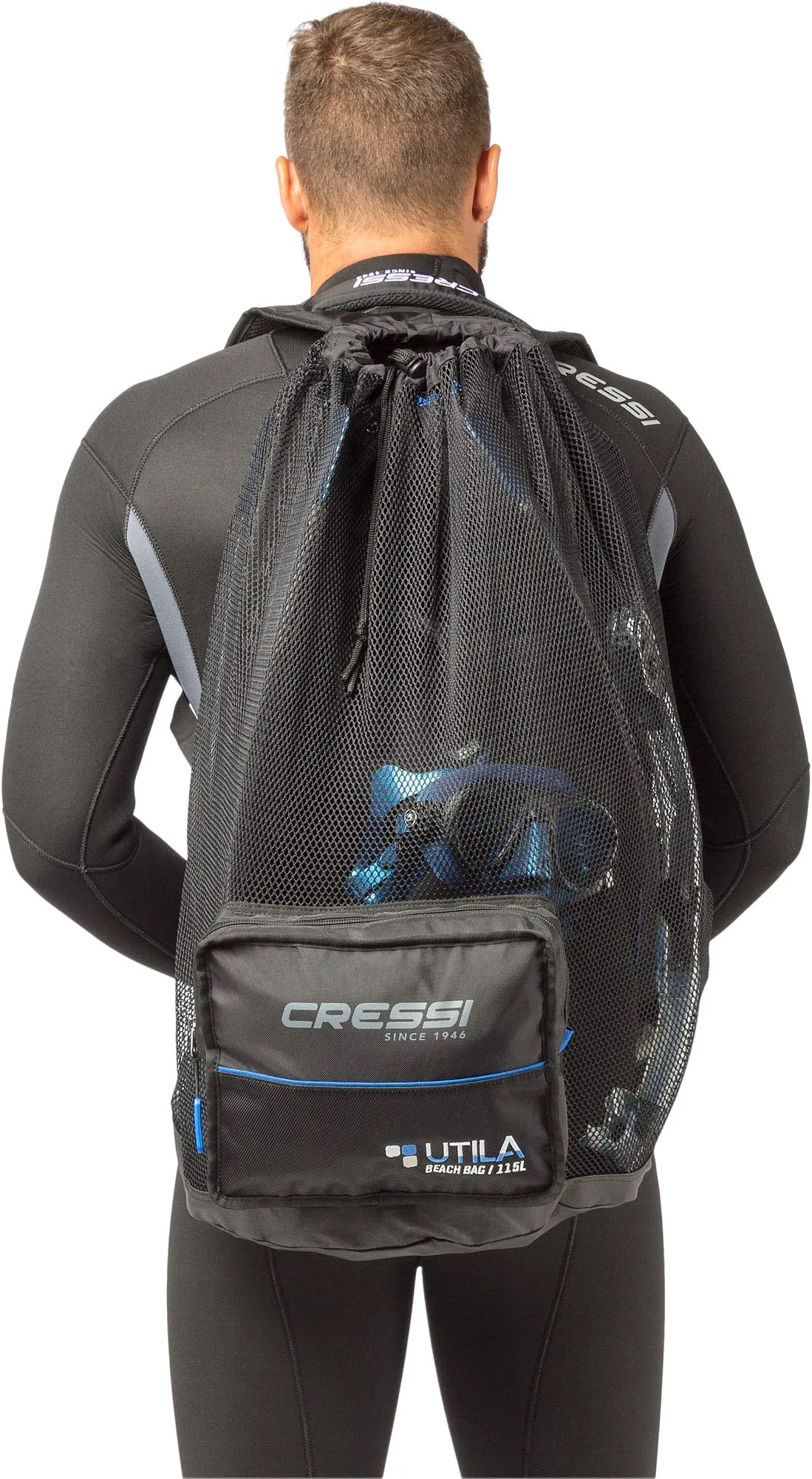 Cressi Heavy Duty Mesh Backpack 85 liters Capacity for Snorkeling, Water Sport Gear | Utila: Designed in Italy, Black, One Size (UB937000)