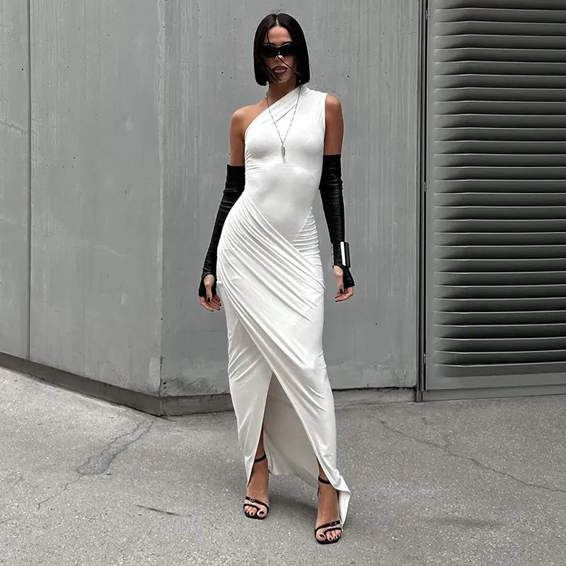 Cressida One-Shoulder Ruched Asymmetrical Maxi Dress