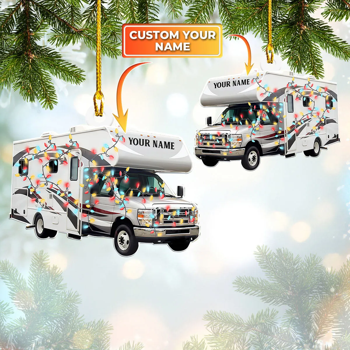 Custom Shaped Ornament - Camping Caravan  - Nt168 - Loop - Ct243