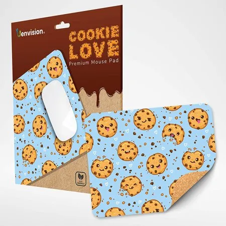 Cute Cookie Love Mouse Pad - Computer Gaming Laptop Desk Pad for Girls Boys Kids, Eco-Friendly Non-Slip Waterproof Cork