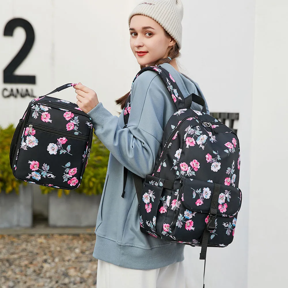 Cute Floral Bookbag for Teen Girls Lightweight Lunch Box Pencil Case