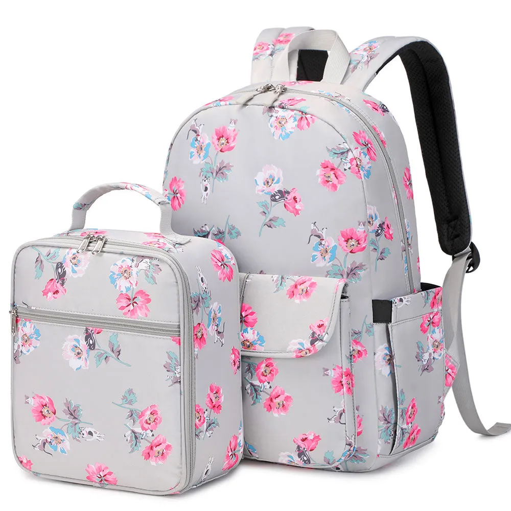 Cute Floral Bookbag for Teen Girls Lightweight Lunch Box Pencil Case