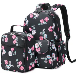 Cute Floral Bookbag for Teen Girls Lightweight Lunch Box Pencil Case