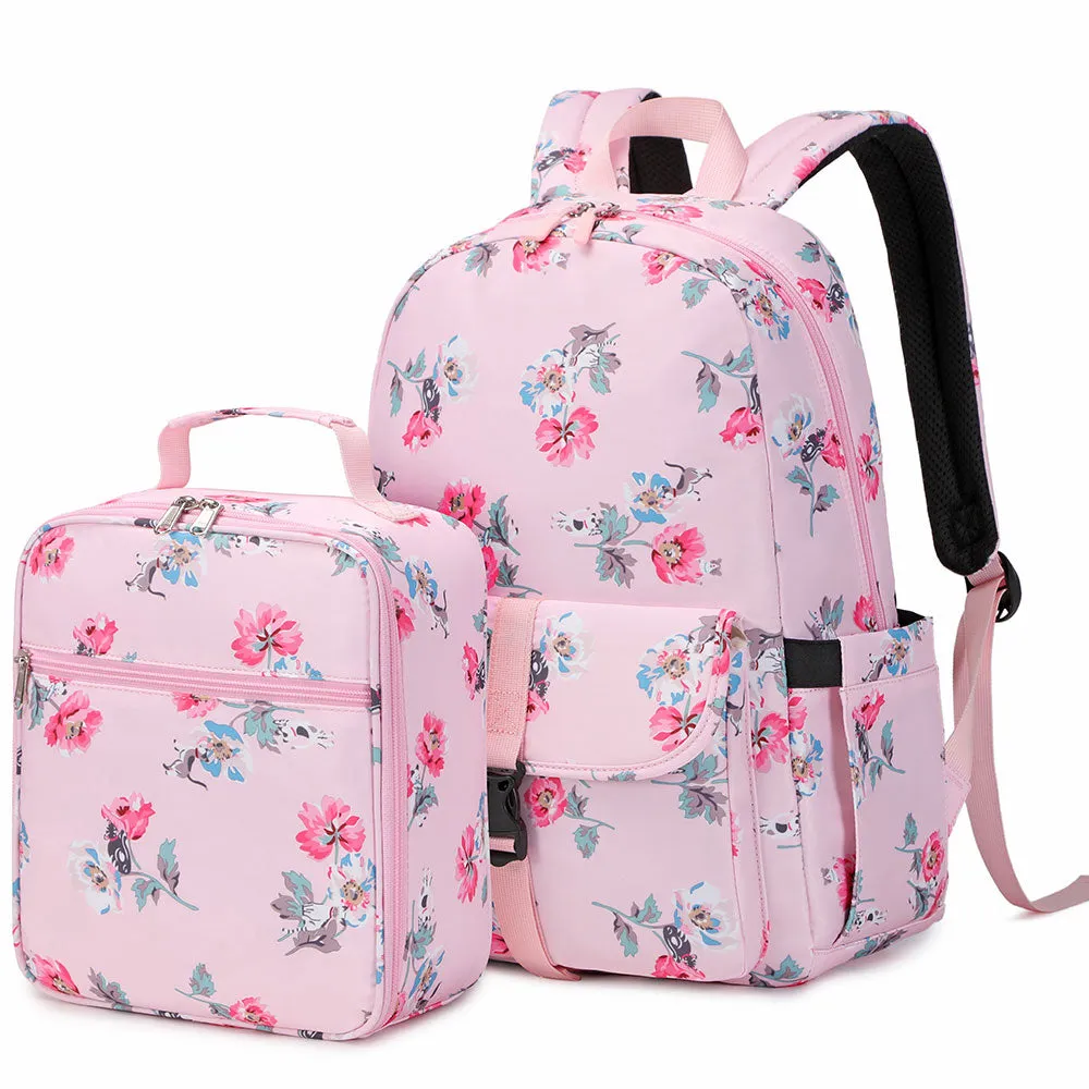 Cute Floral Bookbag for Teen Girls Lightweight Lunch Box Pencil Case