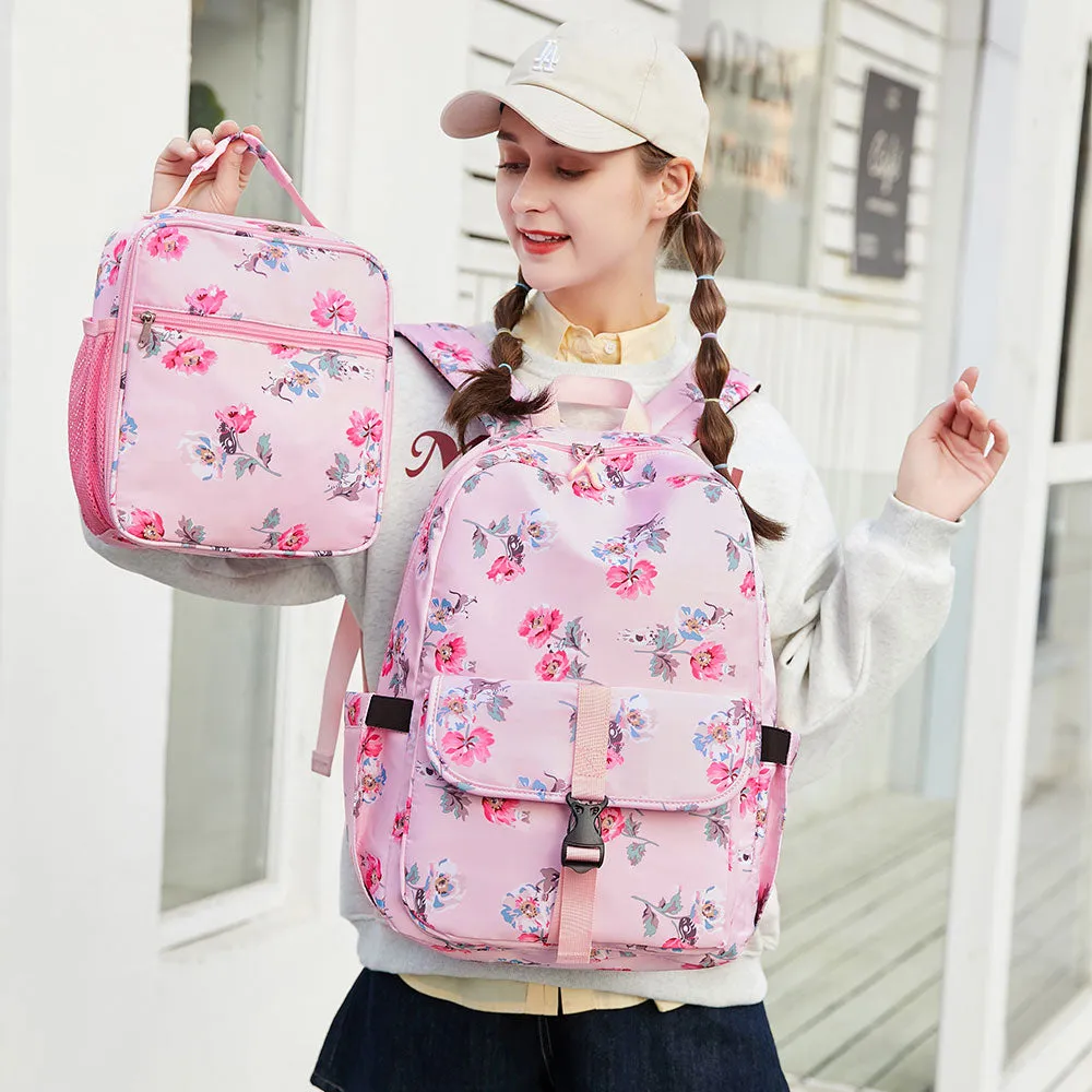 Cute Floral Bookbag for Teen Girls Lightweight Lunch Box Pencil Case