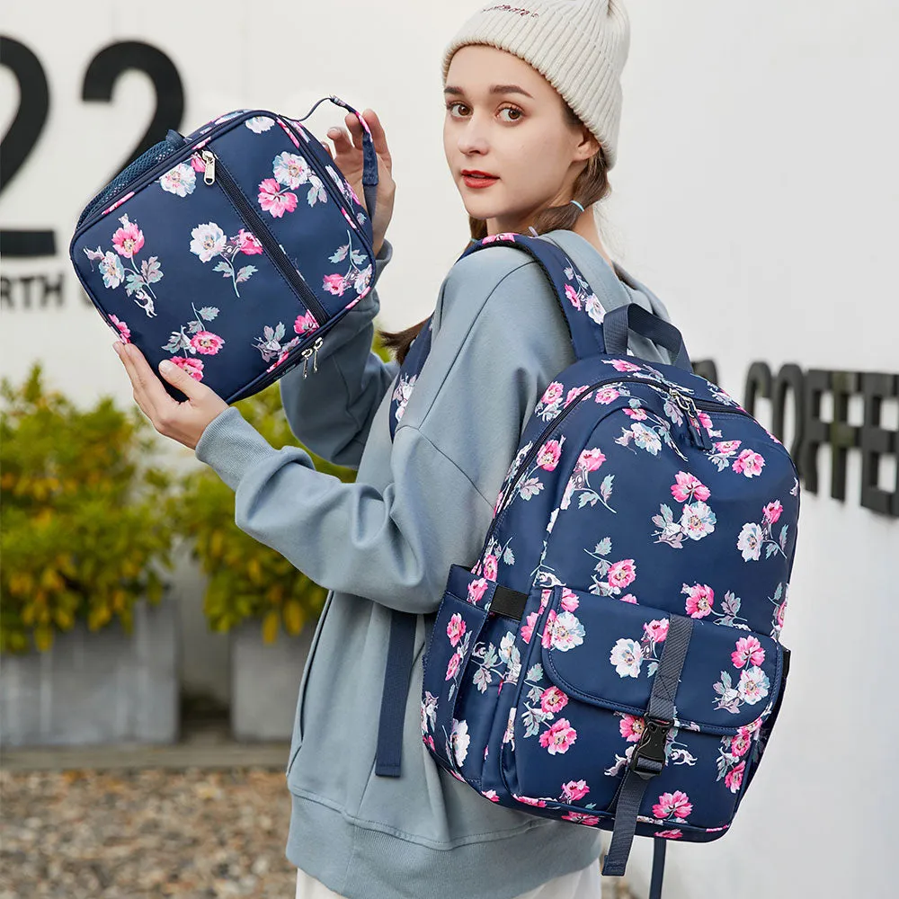 Cute Floral Bookbag for Teen Girls Lightweight Lunch Box Pencil Case