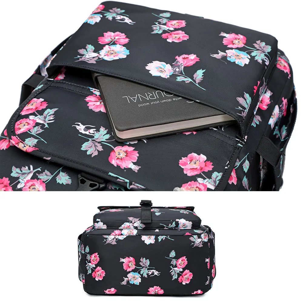 Cute Floral Bookbag for Teen Girls Lightweight Lunch Box Pencil Case