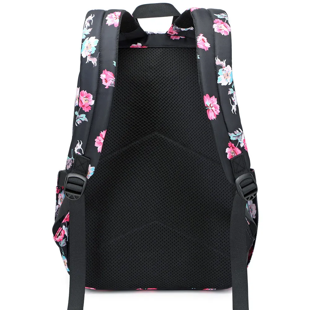 Cute Floral Bookbag for Teen Girls Lightweight Lunch Box Pencil Case