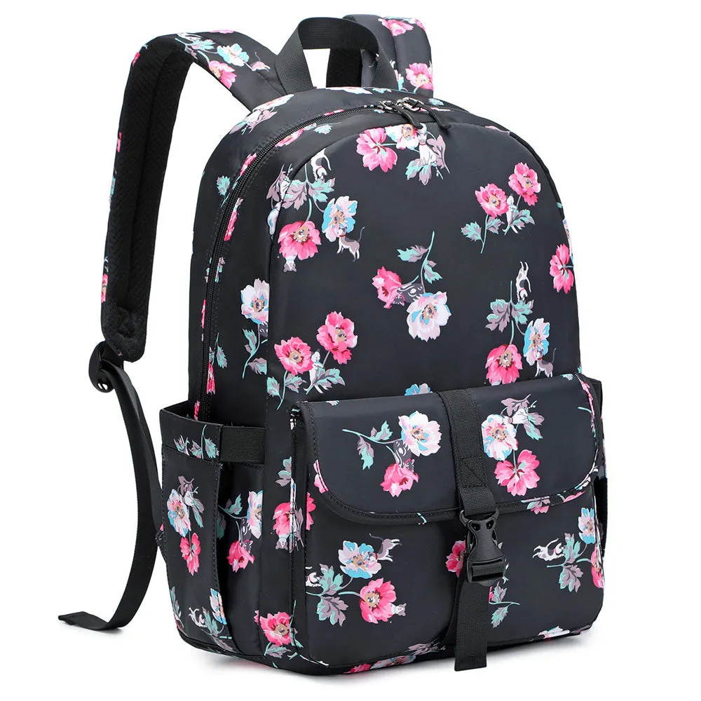 Cute Floral Bookbag for Teen Girls Lightweight Lunch Box Pencil Case
