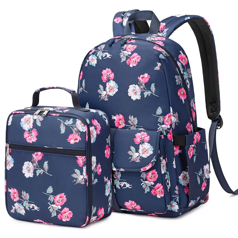 Cute Floral Bookbag for Teen Girls Lightweight Lunch Box Pencil Case