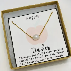 Cute teacher&#39;s gifts, Daycare provider gifts, Pre school teacher gift, Pearl necklace, Student teacher gifts, Sunday school teacher