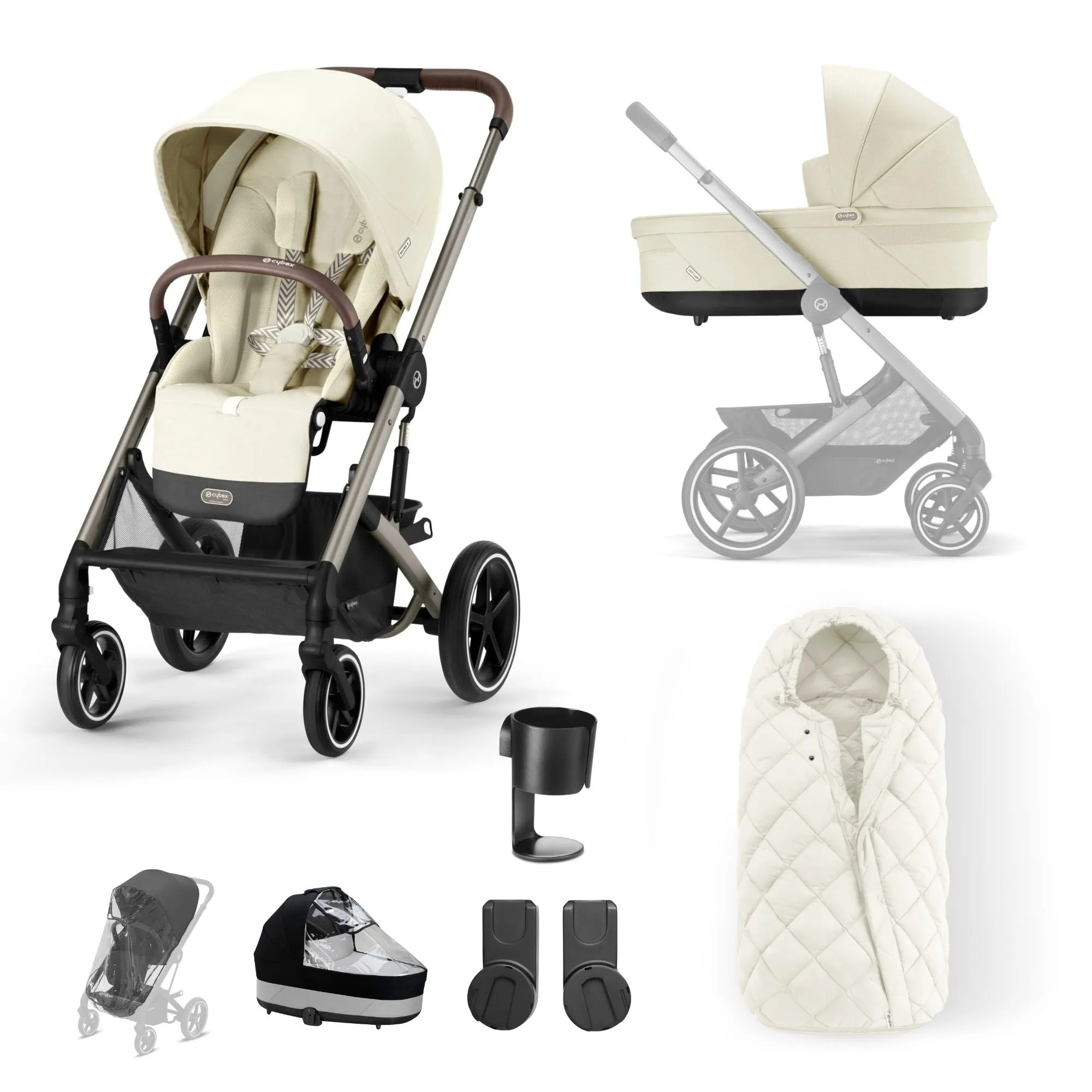 Cybex Balios S Lux Bundle with Aton B2 Car Seat & Base - Seashell Beige/Taupe Frame