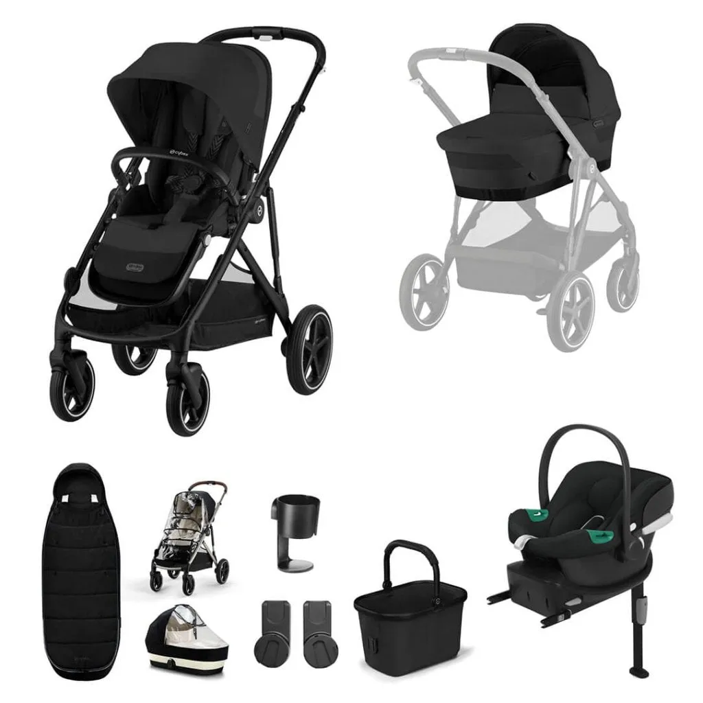 CYBEX Gazelle S Travel System Comfort Bundle With Gold Footmuff and ATON B2 - Moon Black