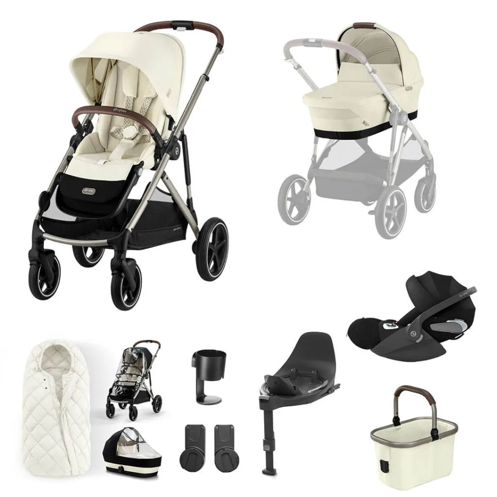 CYBEX Gazelle S Travel System Luxury Bundle With Snogga and CLOUD T - Seashell Beige