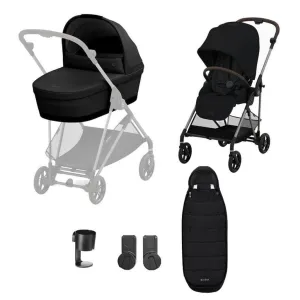 Cybex Melio Travel System Essential Bundle with Gold Footmuff - Moon Black
