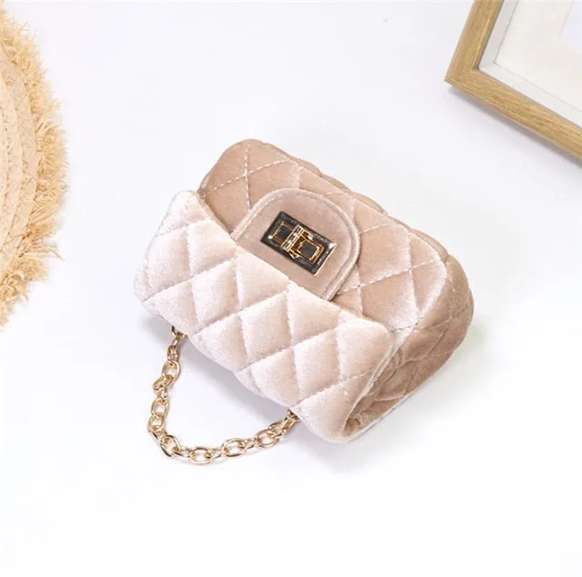 Cyflymder Mini 12cm Children Shoulder bag Hot pink Velvet HandBag High End PU Kid Evening Christmas Party Purse Popular winter children's bag
