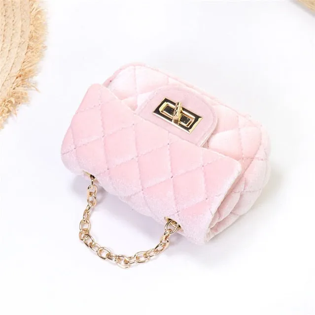 Cyflymder Mini 12cm Children Shoulder bag Hot pink Velvet HandBag High End PU Kid Evening Christmas Party Purse Popular winter children's bag