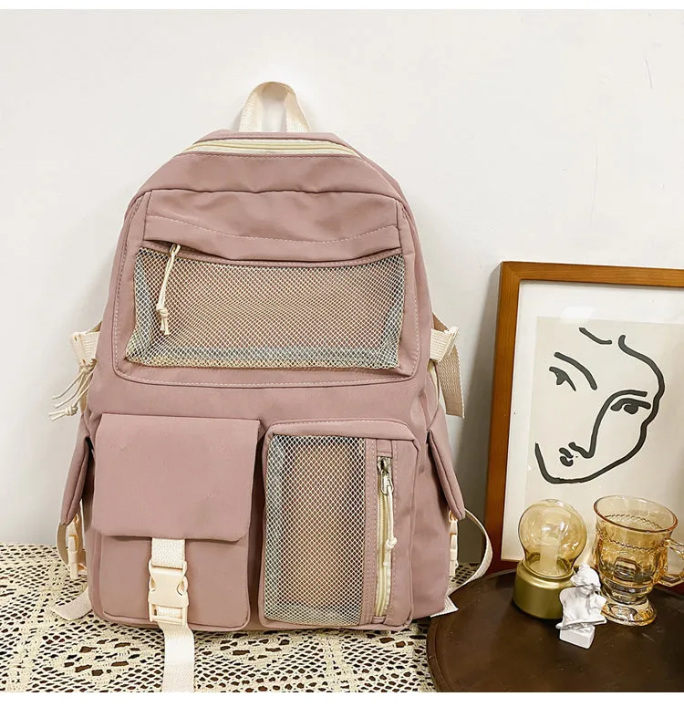 Cyflymder New Buckle Badge Women Backpack Candy Color Fashion Cute Schoolbag Shoulder Student Bag Teenage Girls College Backpack