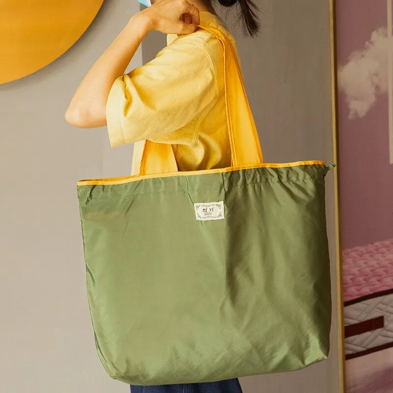 Cyflymder Reusable Shopping Bags for Women Grocery Tote Bag Foldable Oxford Cloth Drawstring Shoulder Bag Grocery Bag Shopping Storage Bag