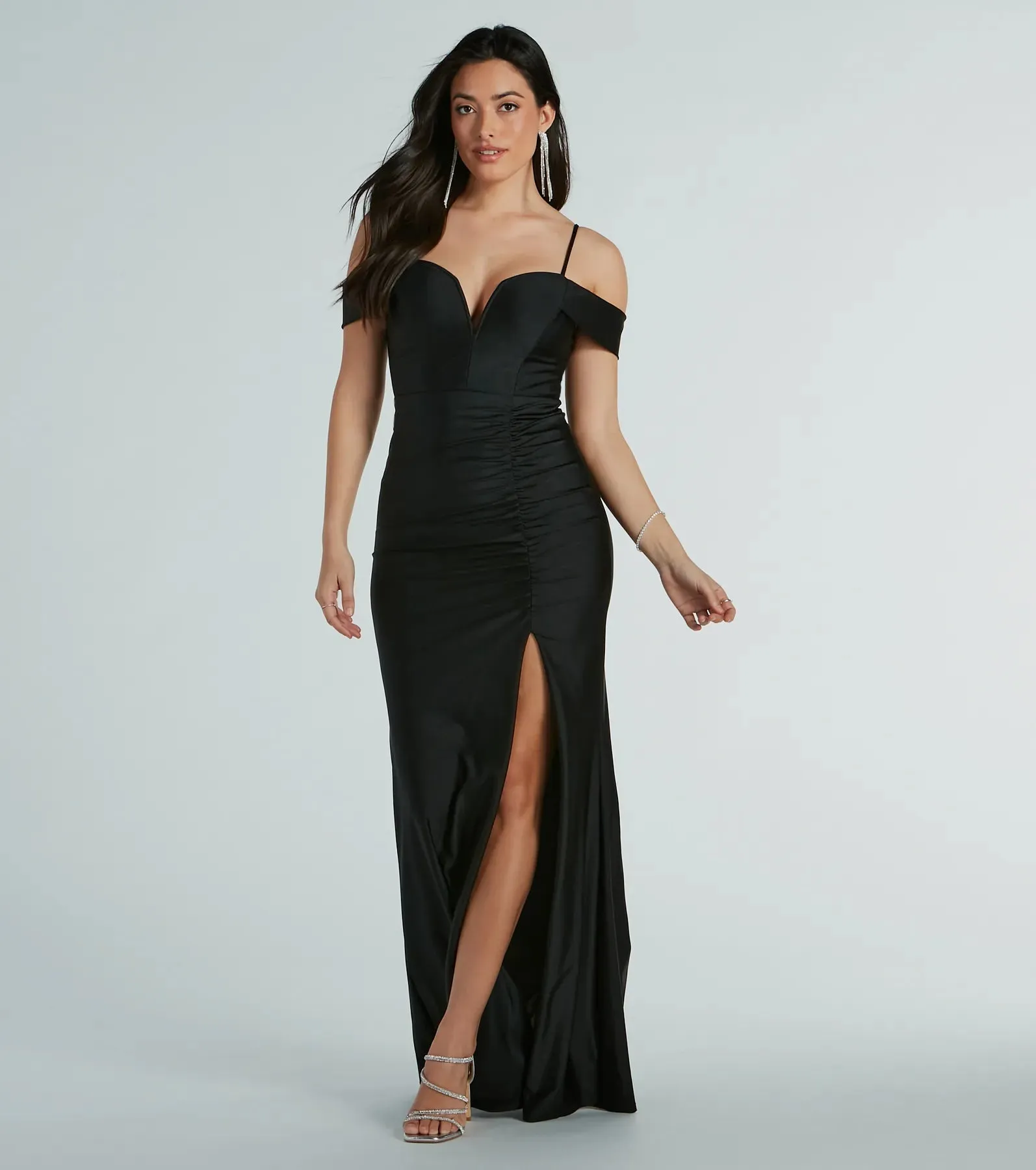 Danielle Cold-Shoulder Ruched Knit Mermaid Dress