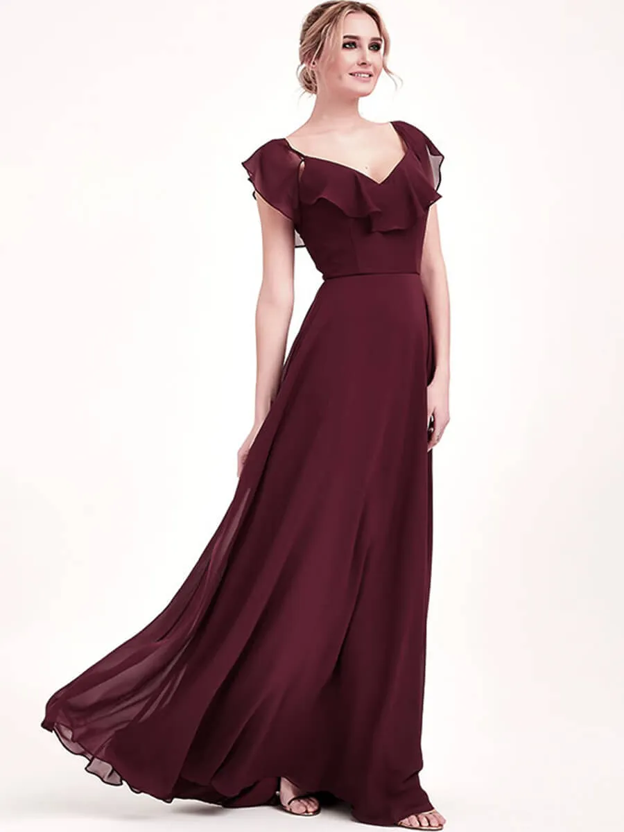 Desert Rose Chiffon Flounced 1 Of 3 Ways Convertible Bridesmaid Gown