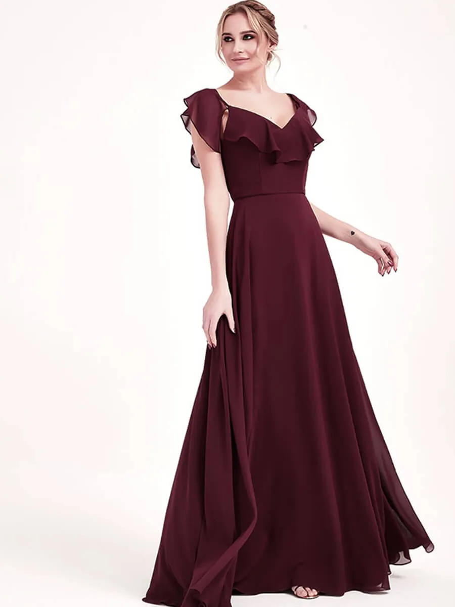 Desert Rose Chiffon Flounced 1 Of 3 Ways Convertible Bridesmaid Gown