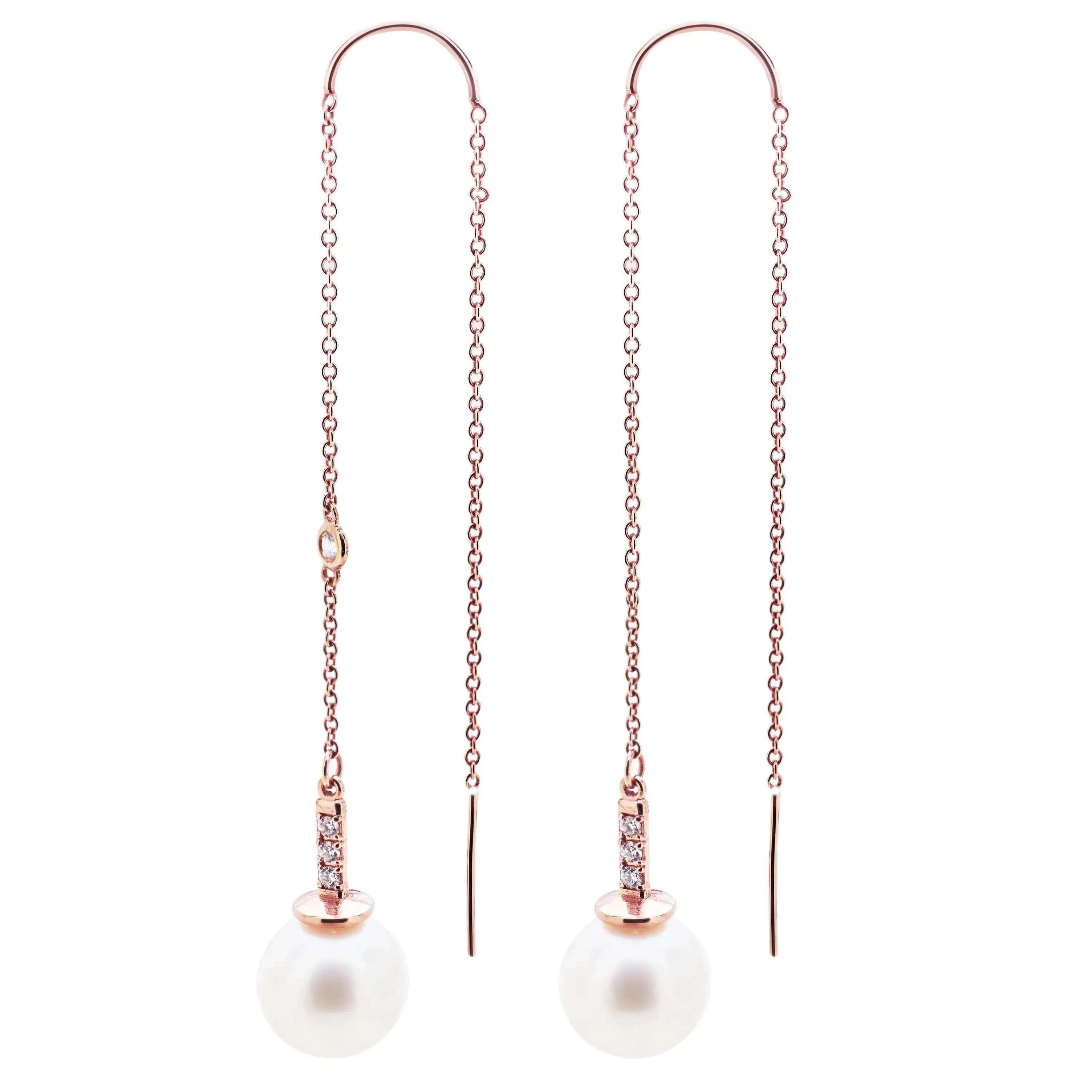Diamond Pearl Threader Earrings