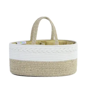 Diaper Caddy | Rope Portable Diaper Organizer Bag | Beige/White | Large