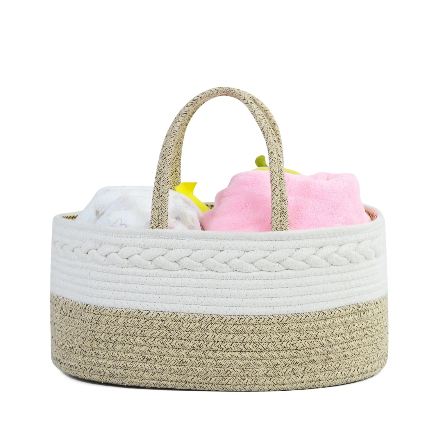 Diaper Caddy | Rope Portable Diaper Organizer Bag | Beige/White | Large