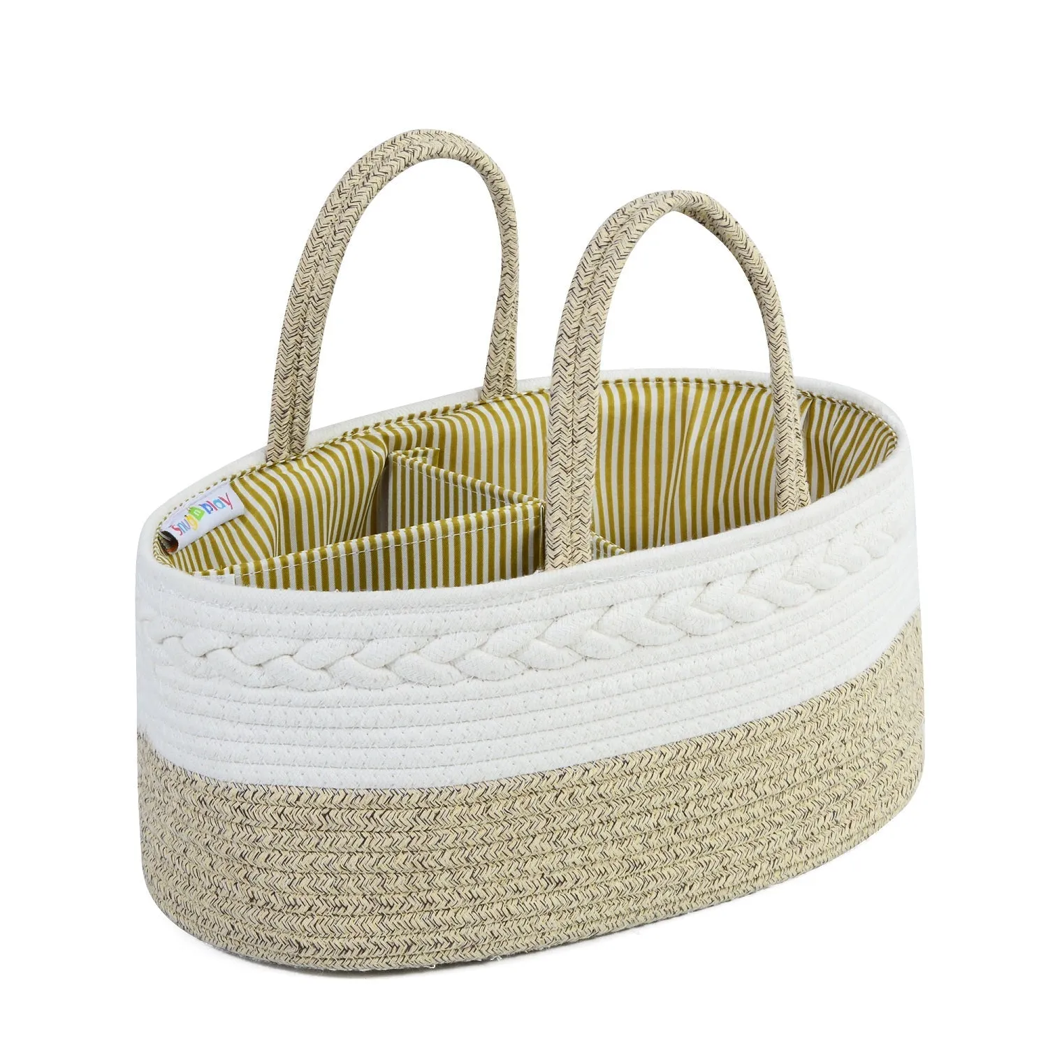 Diaper Caddy | Rope Portable Diaper Organizer Bag | Beige/White | Large