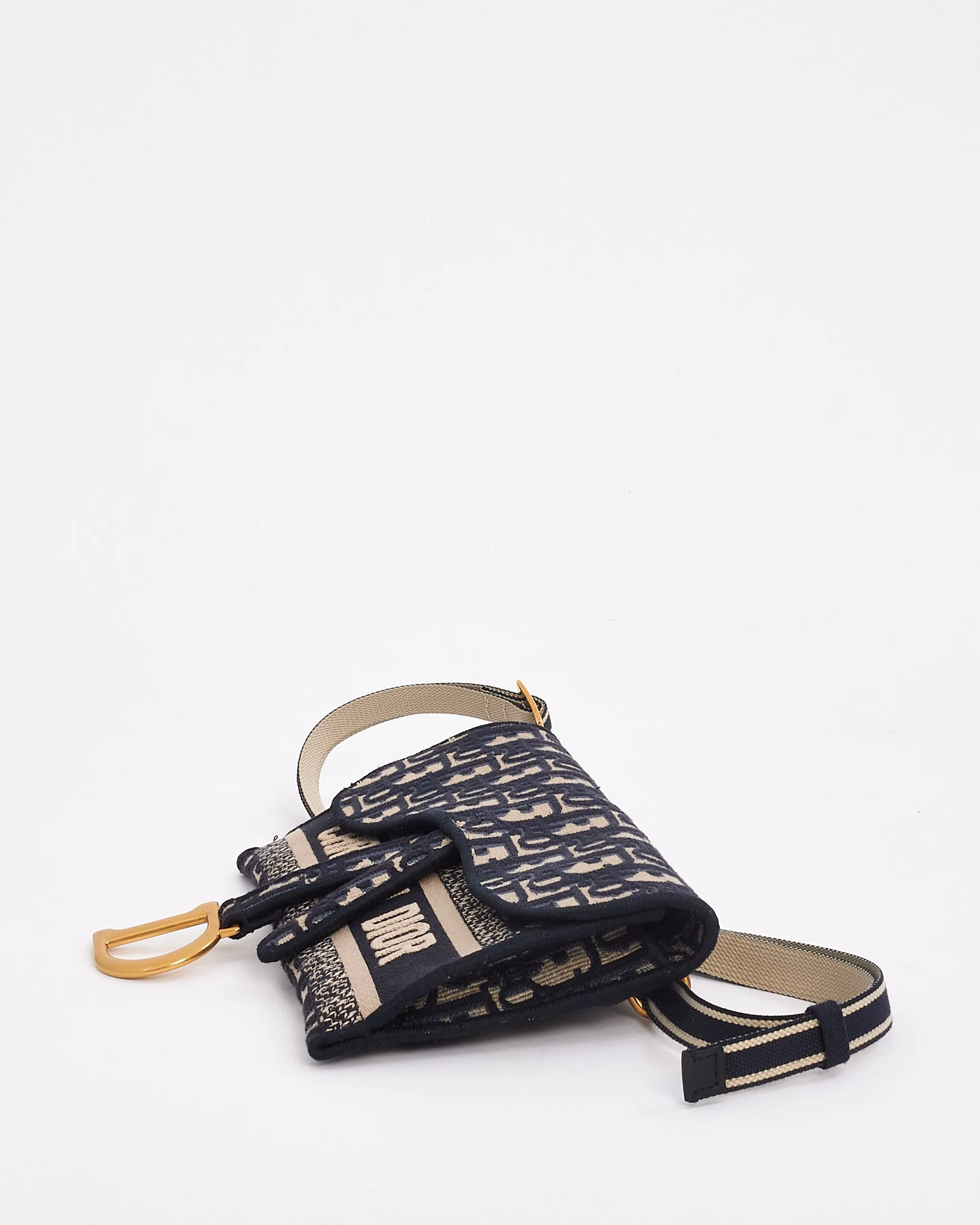 Dior Blue Oblique Canvas Slim Saddle Pouch Belt Bag