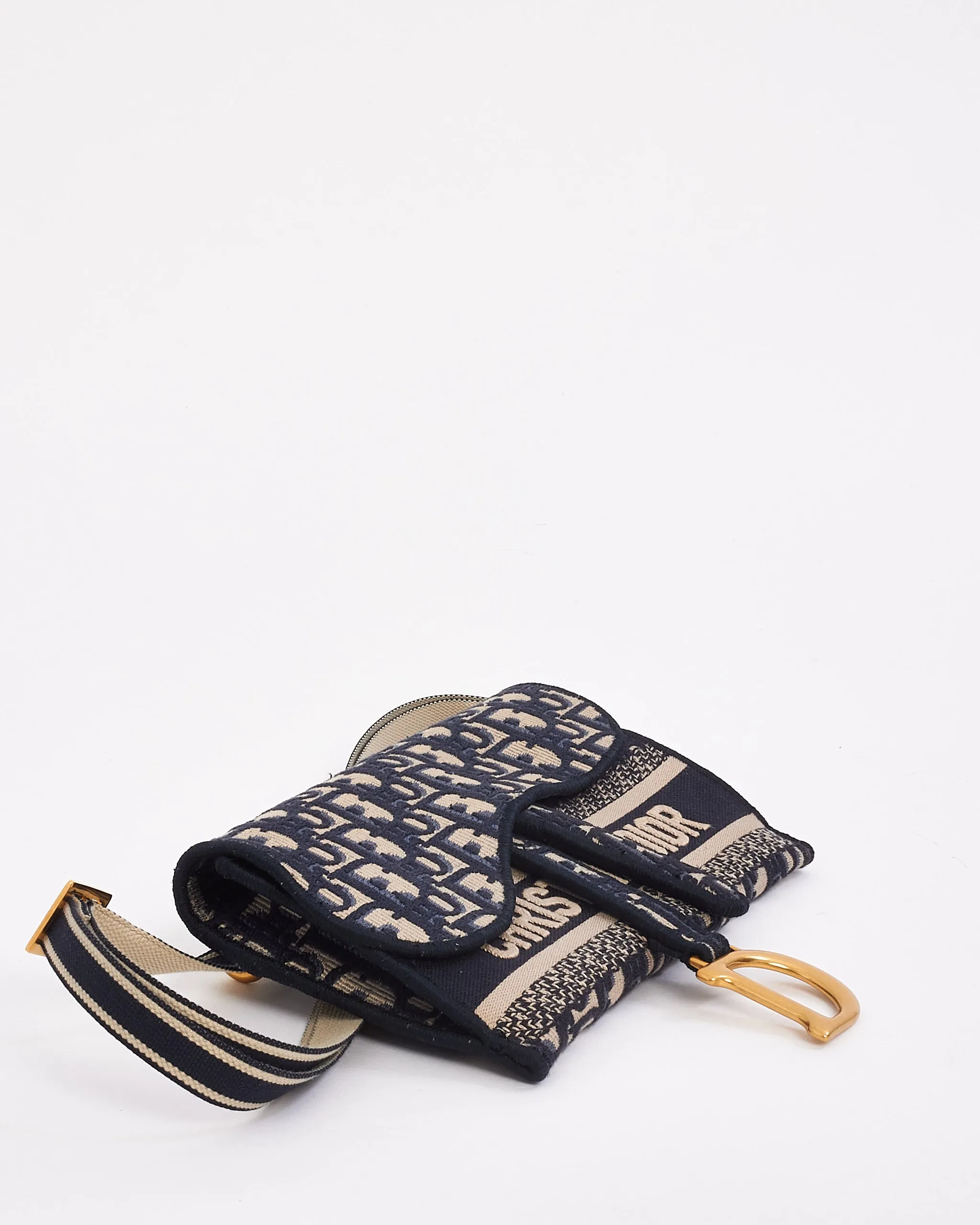 Dior Blue Oblique Canvas Slim Saddle Pouch Belt Bag
