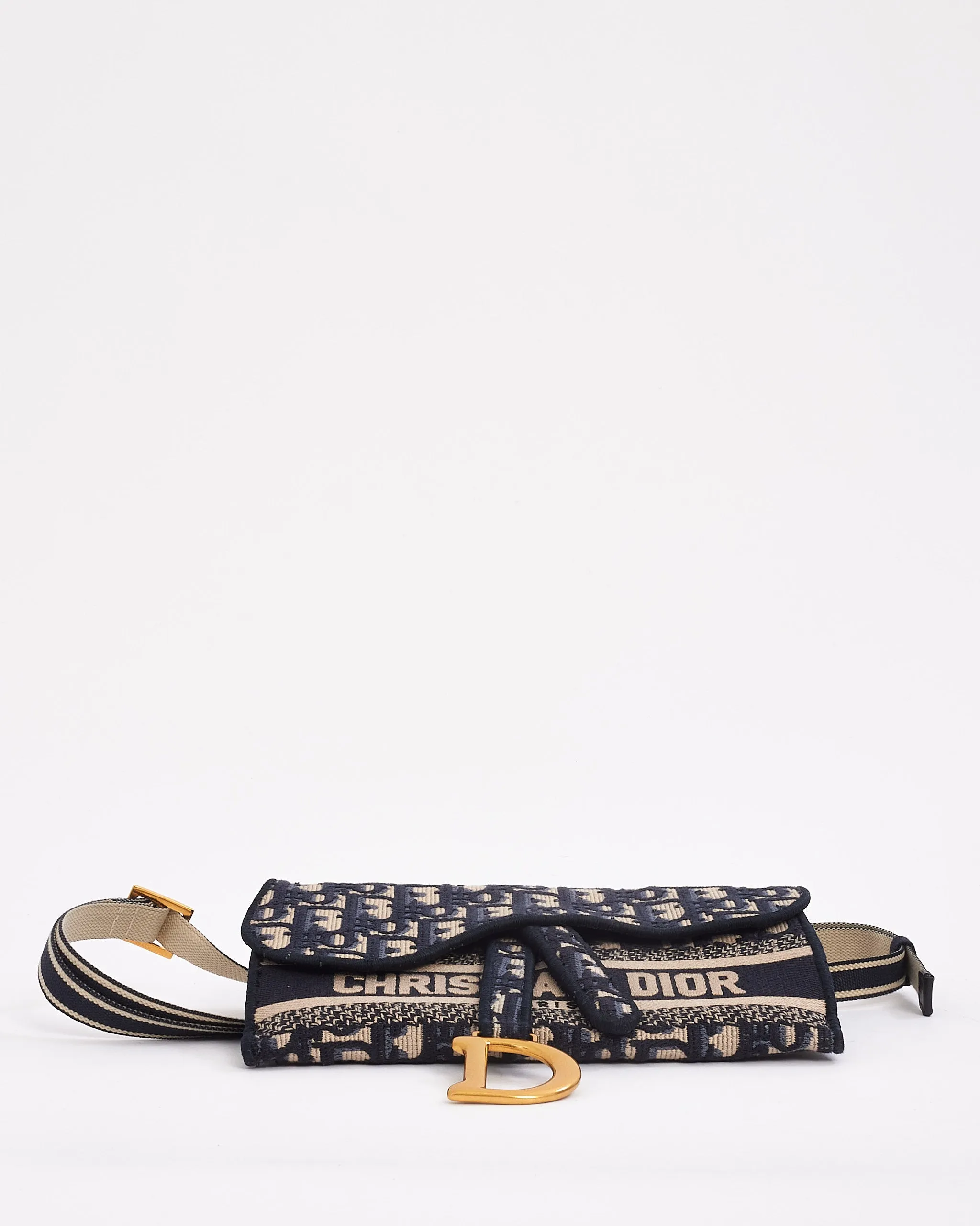 Dior Blue Oblique Canvas Slim Saddle Pouch Belt Bag