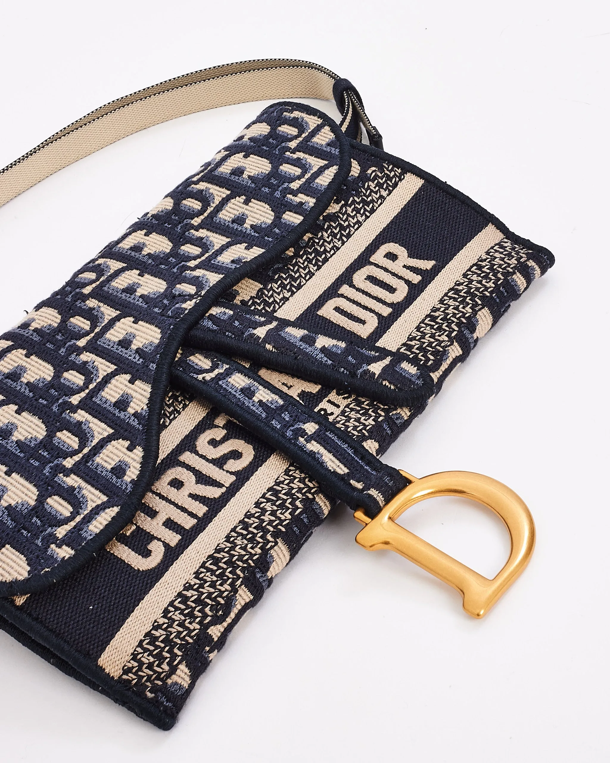 Dior Blue Oblique Canvas Slim Saddle Pouch Belt Bag