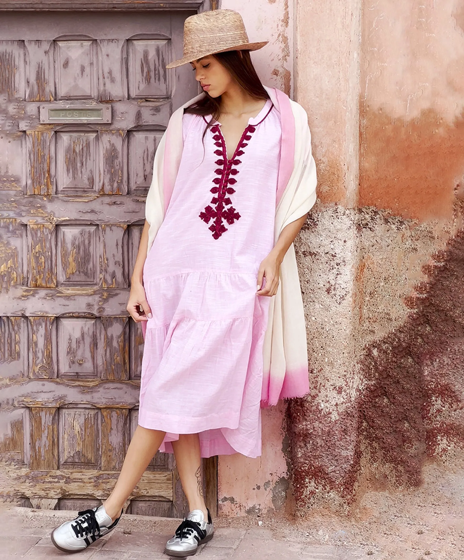 Dipped Cashmere Wrap – Ivory with Pink