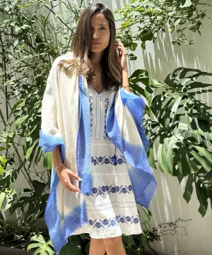 Dipped Cashmere Wrap – Ivory with Sky