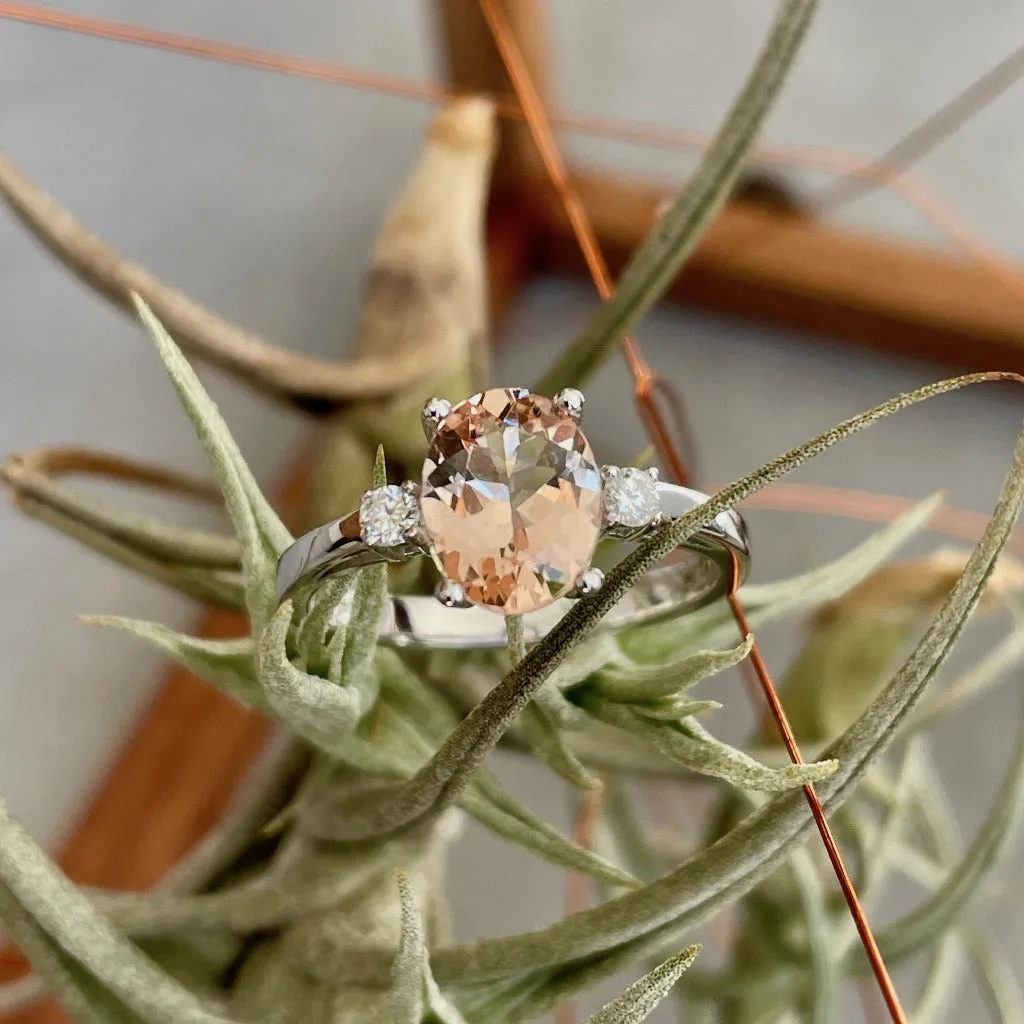 Divine Oval Morganite and Diamond Shoulder Highlight Ring