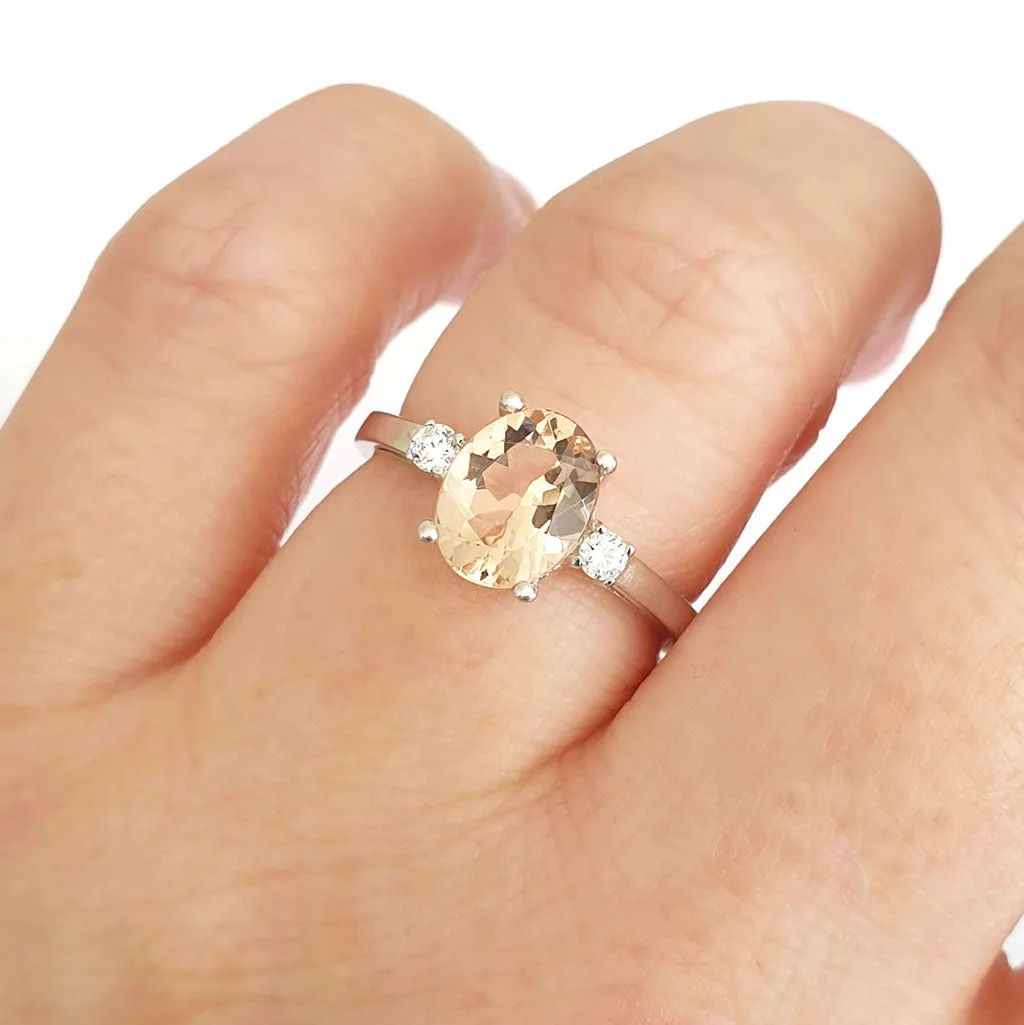 Divine Oval Morganite and Diamond Shoulder Highlight Ring