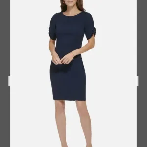 DKNY Pearlized beads Embellished Knee-Length Sheath Dress in Navy Blue Size 4