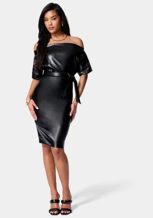 Dolman Sleeve Vegan Leather Pencil Dress