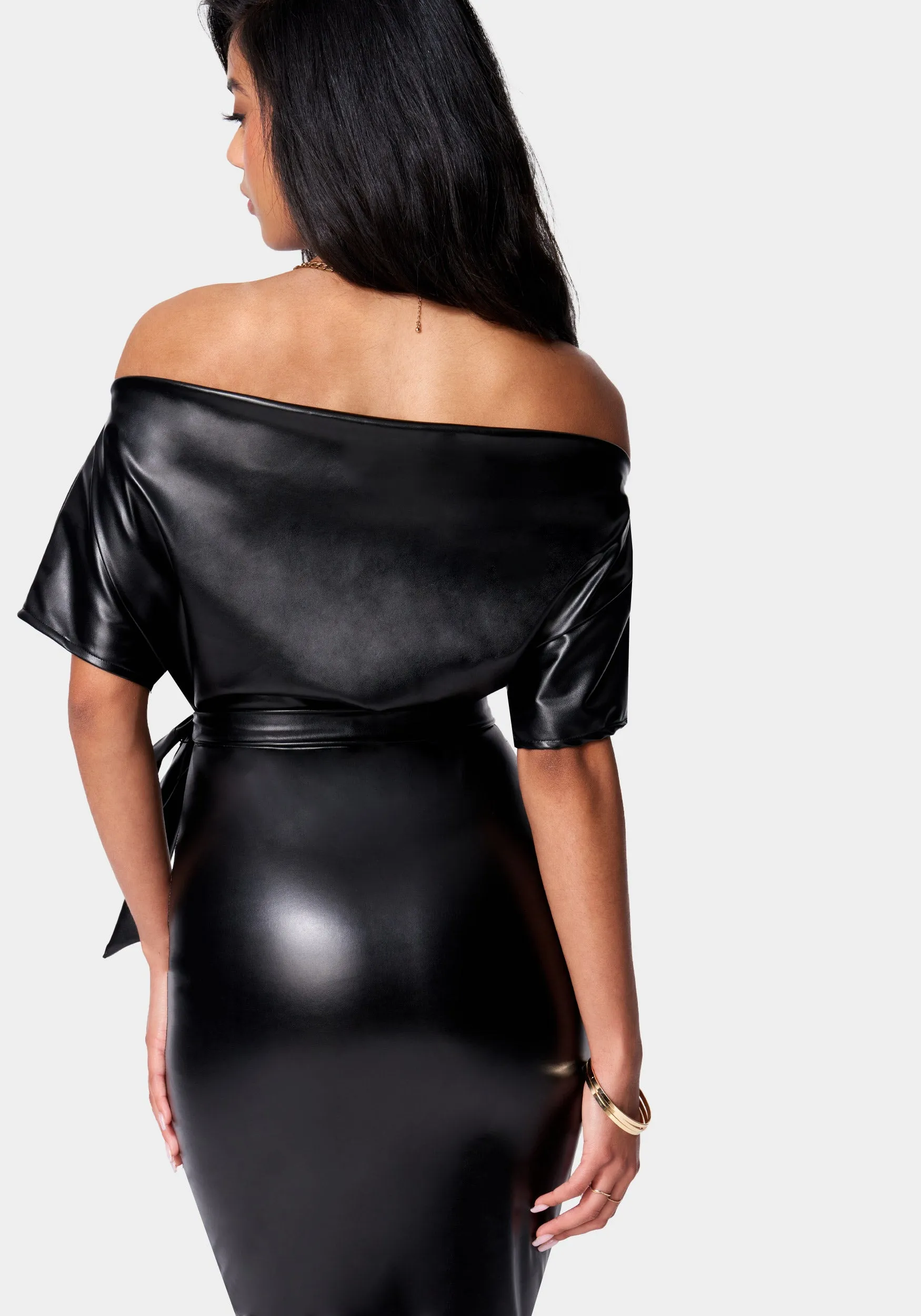 Dolman Sleeve Vegan Leather Pencil Dress