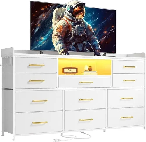 Dresser TV Stand with 11 Drawers for 60" TV Stand for Bedroom with LED