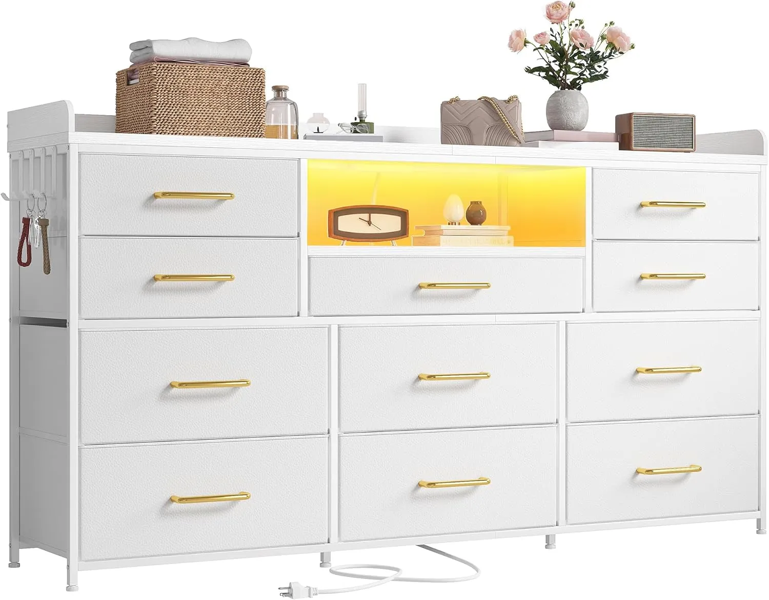 Dresser TV Stand with 11 Drawers for 60" TV Stand for Bedroom with LED