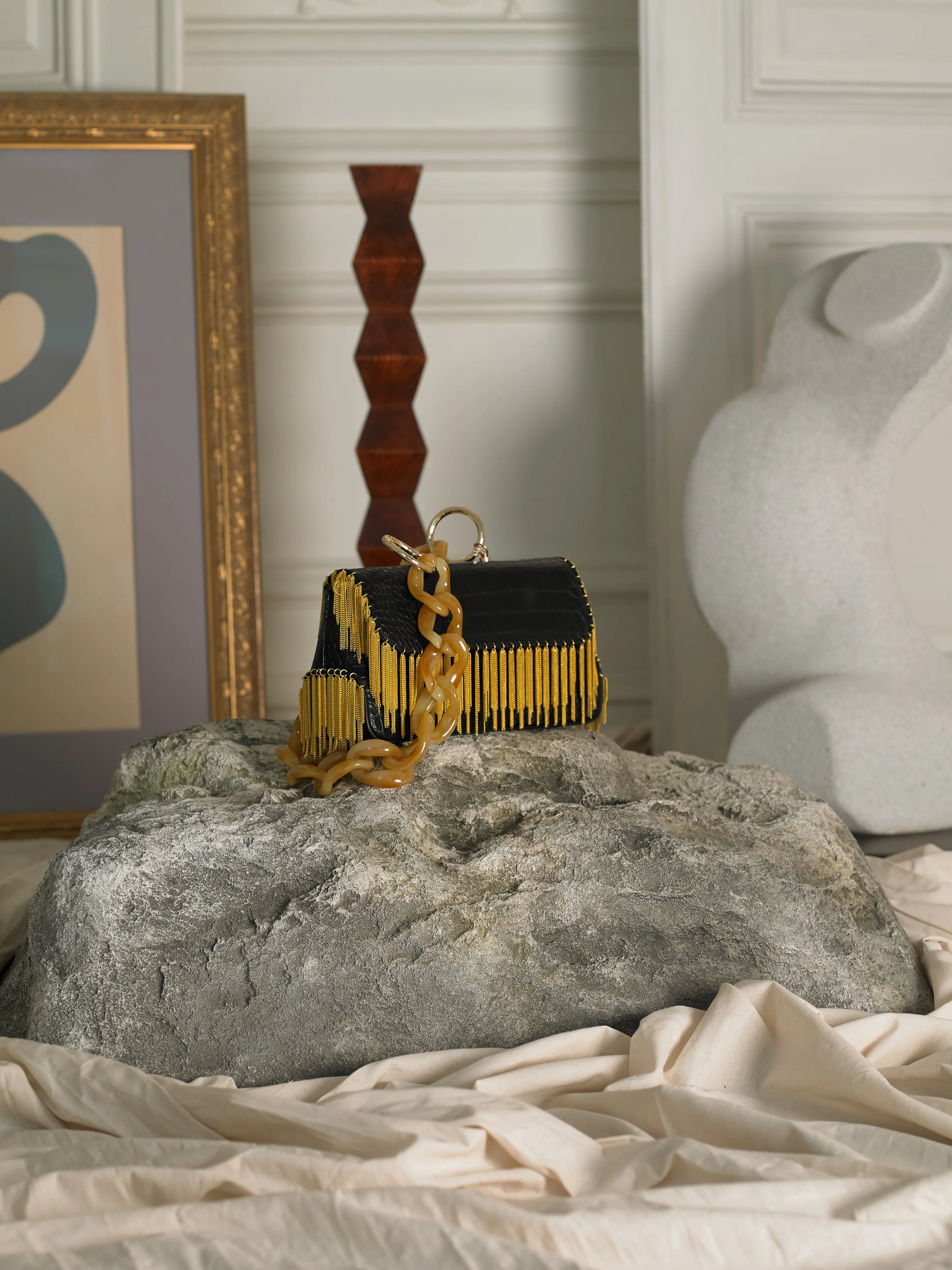 Dyome Chaine Clutch - Black/Gold