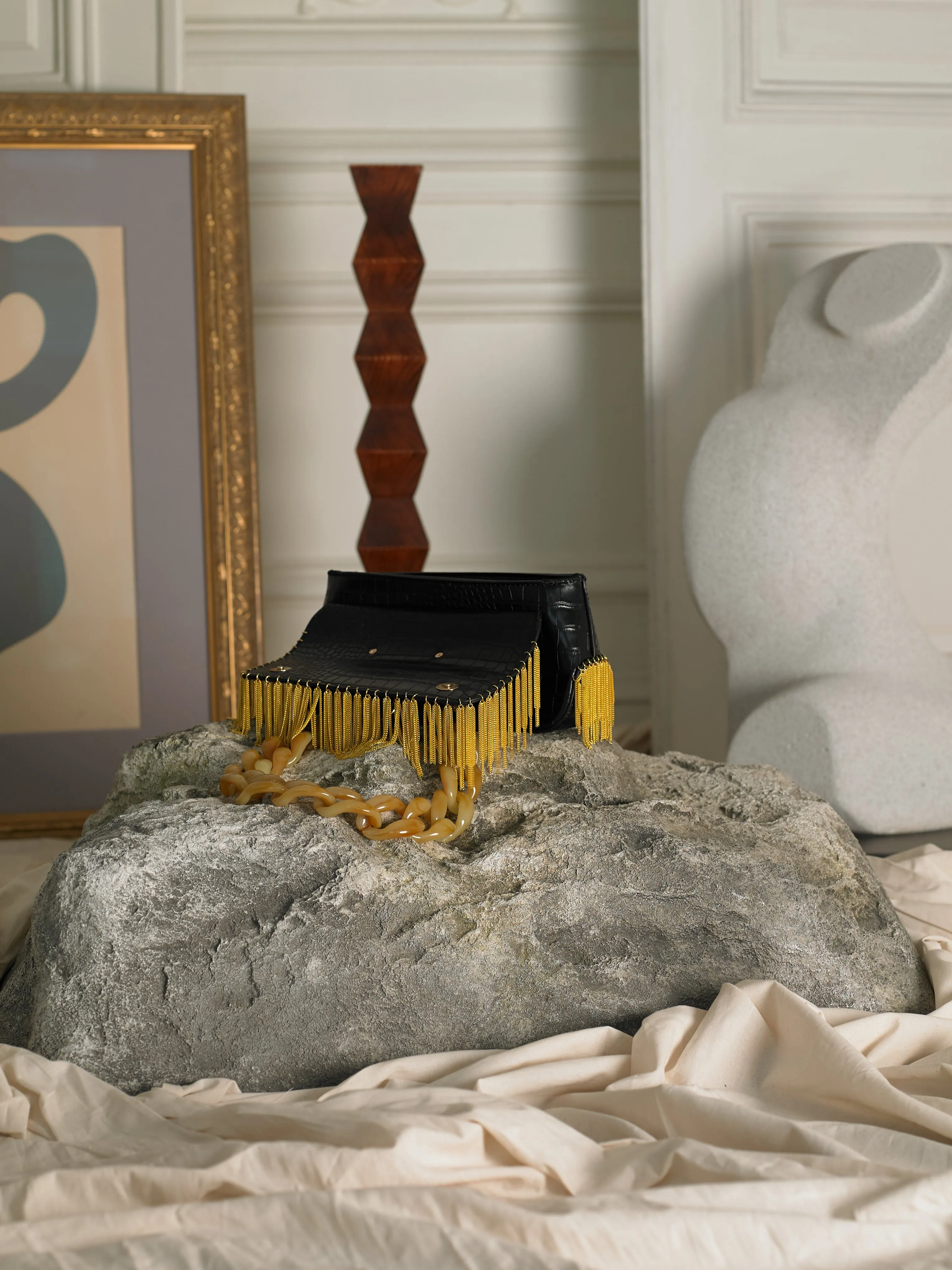 Dyome Chaine Clutch - Black/Gold