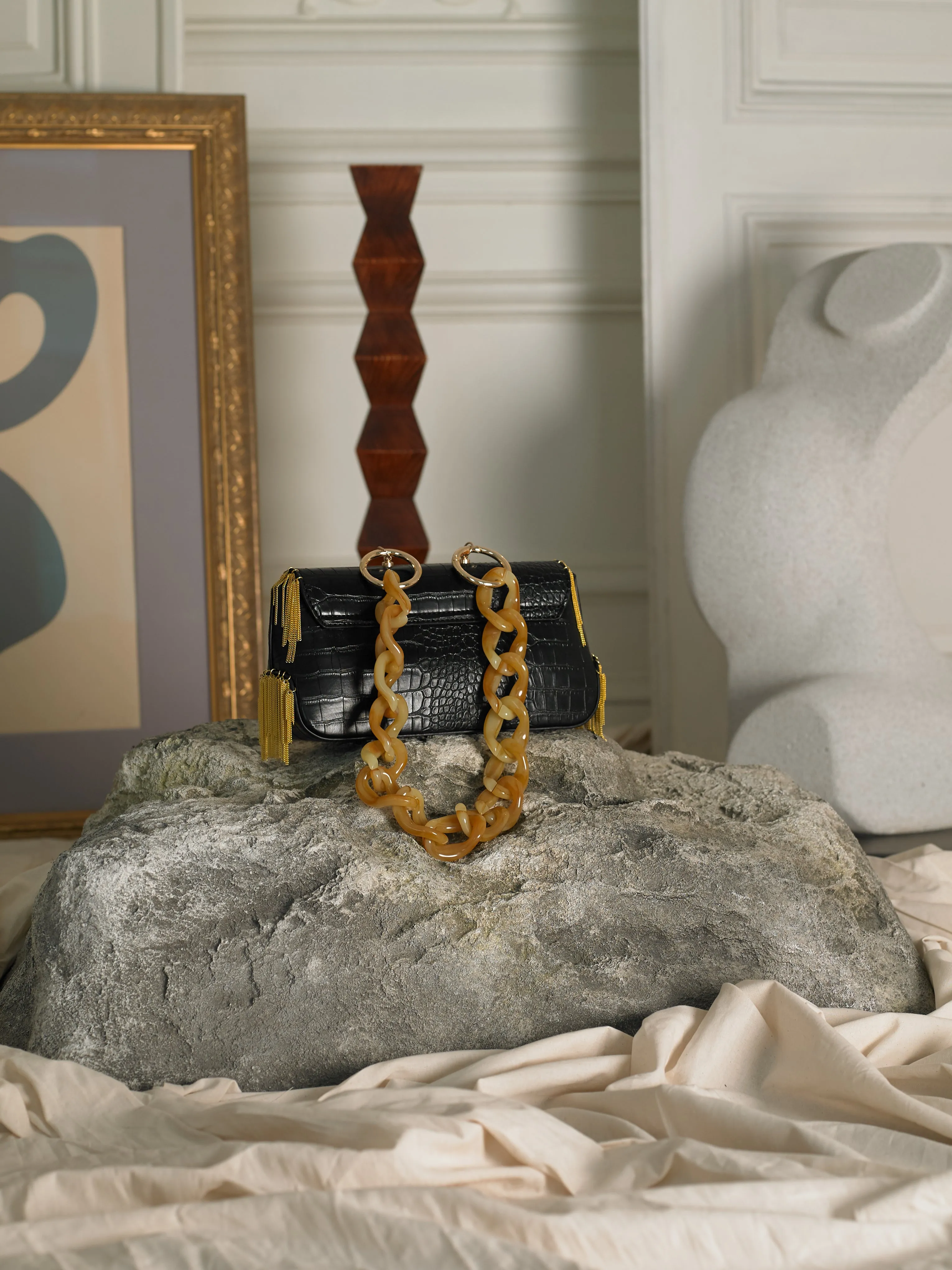 Dyome Chaine Clutch - Black/Gold
