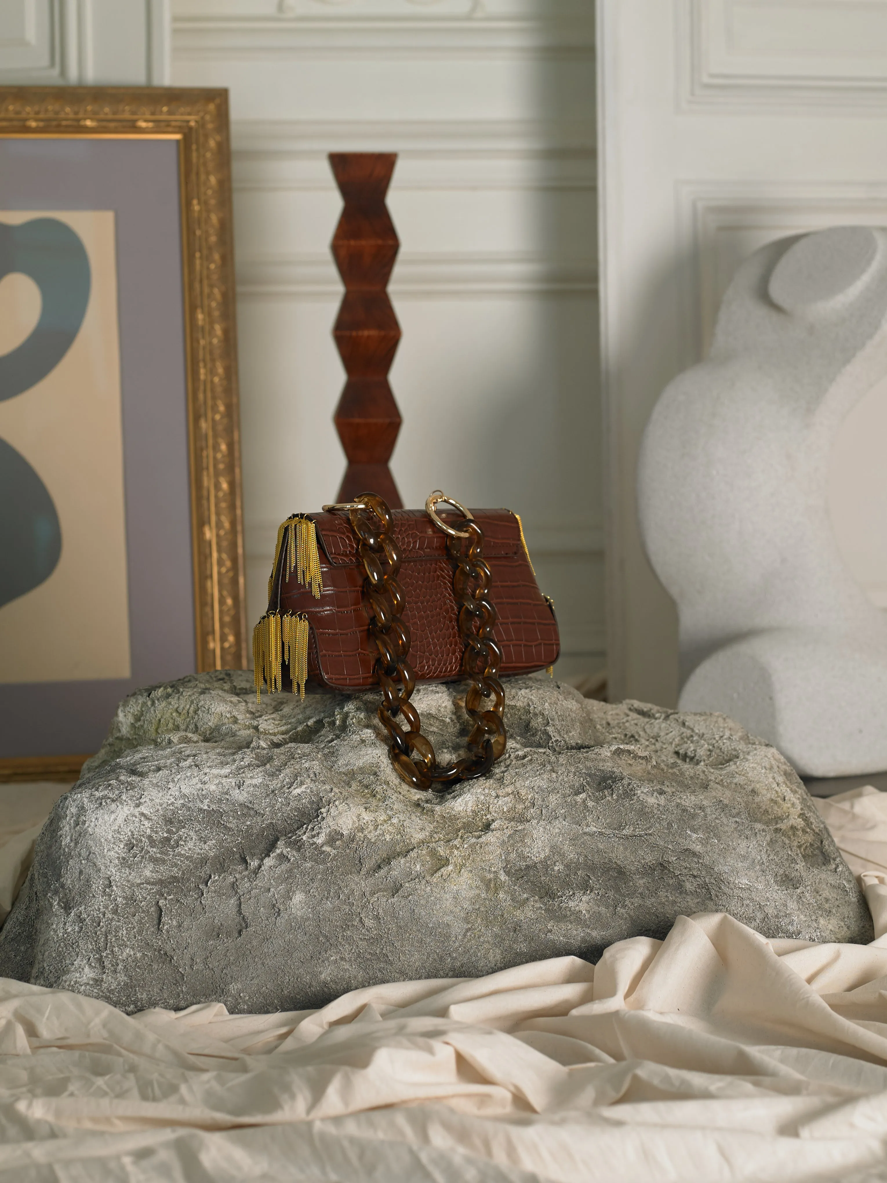 Dyome Chaine Clutch - Brown/Gold