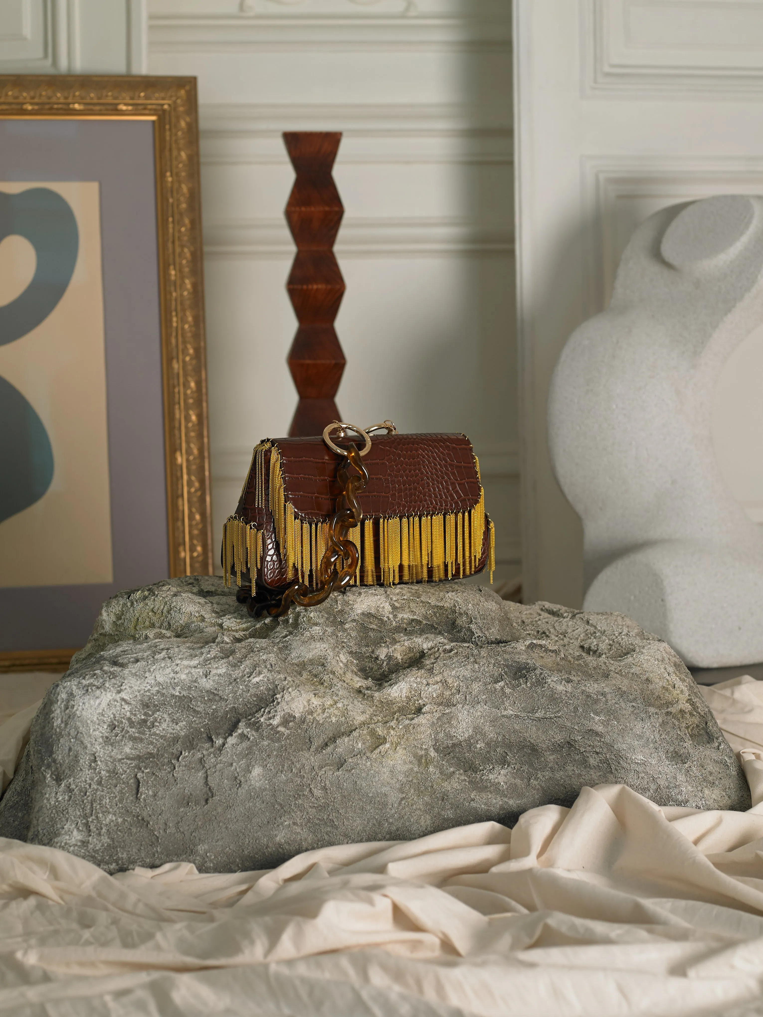 Dyome Chaine Clutch - Brown/Gold