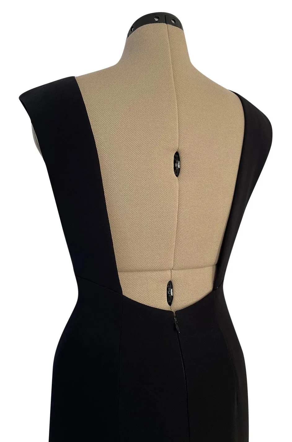 Early 2000s John Anthony Couture Completely Open Back Black Dress w High Side Slit