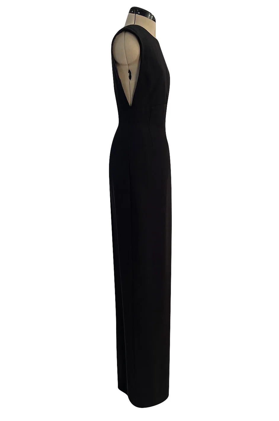 Early 2000s John Anthony Couture Completely Open Back Black Dress w High Side Slit